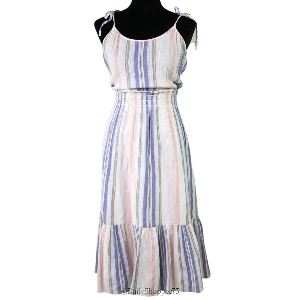 Michael Stars Pastel Striped Tie-Shoulder Midi Dress